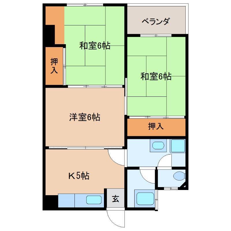 ルミウス北高下(2LDK/2階)の間取り写真