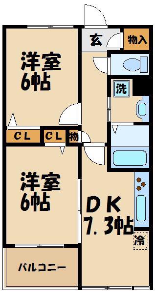 クレールコート芦花公園(2DK/2階)の間取り写真