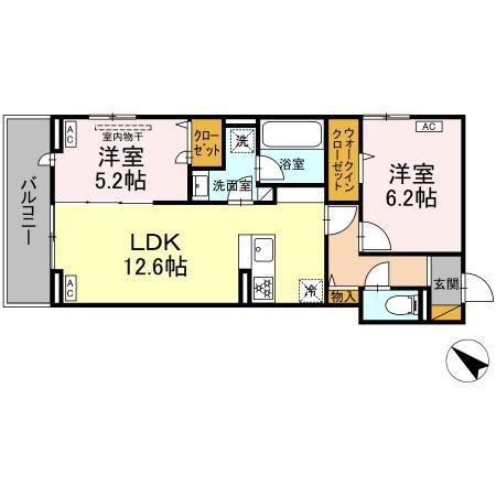 レジデンスヒルトップ(2LDK/2階)の間取り写真