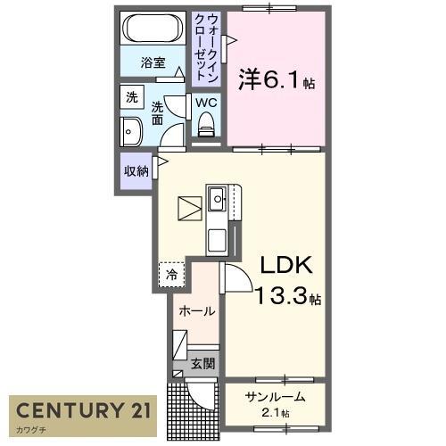フェリシアパレスA&M II(1LDK/1階)の間取り写真