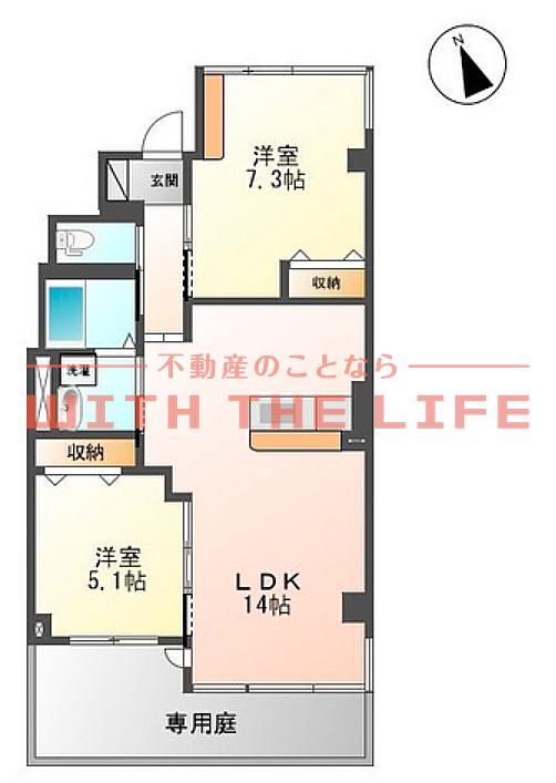 ユニヴァリィ ルミナス(2LDK/1階)の間取り写真