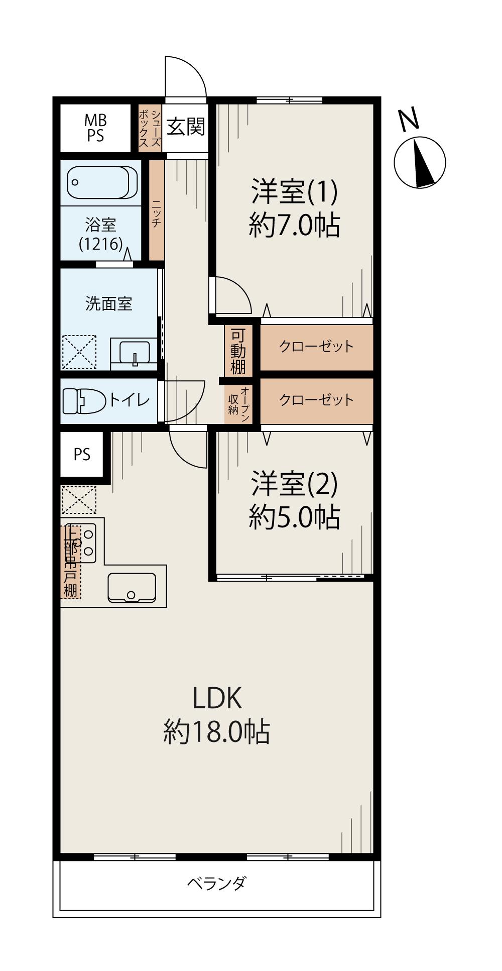 グランドパレス八尾(2LDK/3階)の間取り写真
