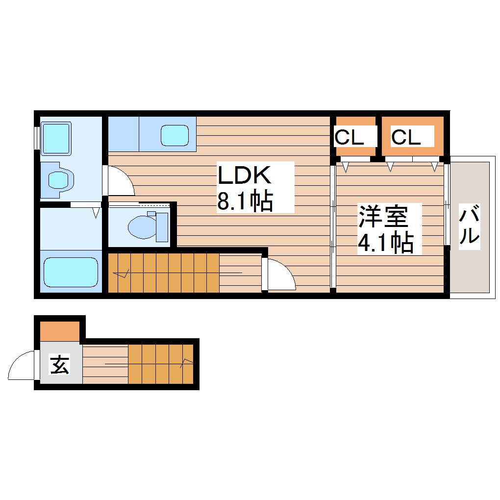 BEFINE門前町(1LDK/2階)の間取り写真