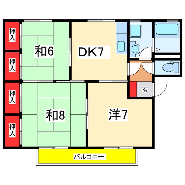 リバーサイドヒルズ(3DK/2階)の間取り写真
