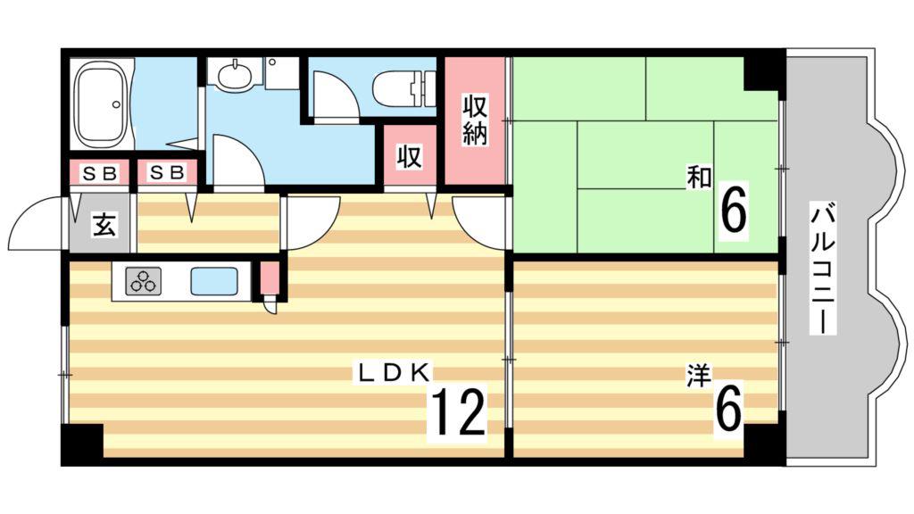 フォルチューナ芦屋(2LDK/2階)の間取り写真
