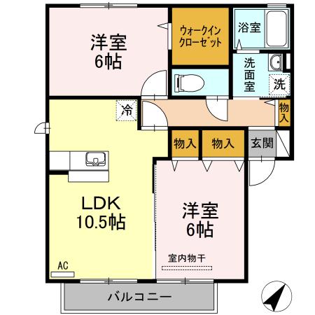 アシュランスB (2LDK/2階)の間取り写真