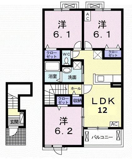 メゾン・リベルテB(3LDK/2階)の間取り写真