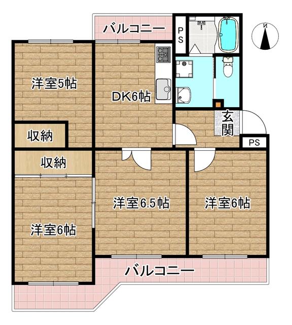 塚原台ハイツ 14号棟(4DK/4階)の間取り写真