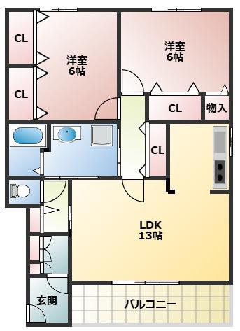 サニーホームズ宮ノ陣A(2LDK/2階)の間取り写真