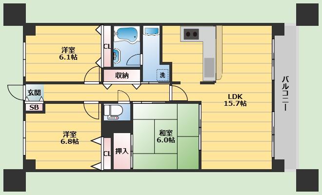 ジオ豊中緑ヶ丘(3LDK/7階)の間取り写真