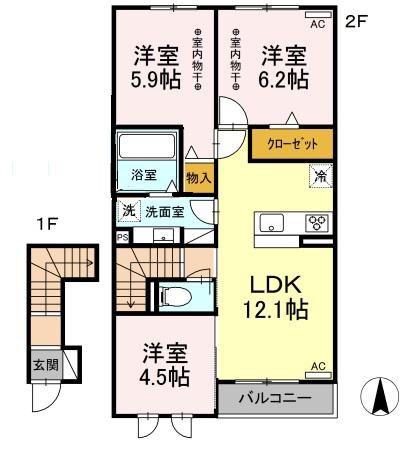 コンフォール中切(3LDK/2階)の間取り写真