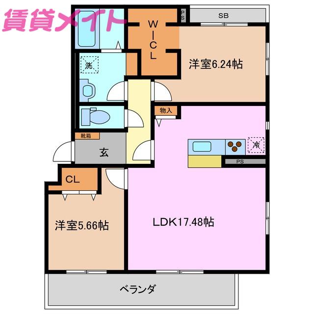 FELICIA(2LDK/3階)の間取り写真
