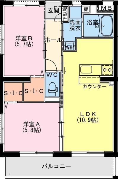 日ノ出町YMマンション(2LDK/1階)の間取り写真