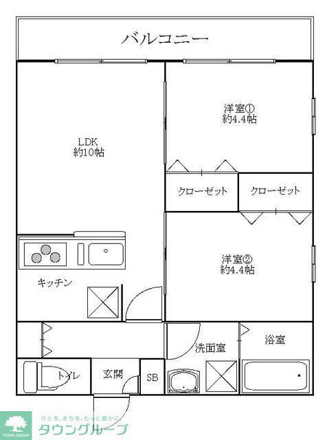 センチュリーオークB(2LDK/1階)の間取り写真