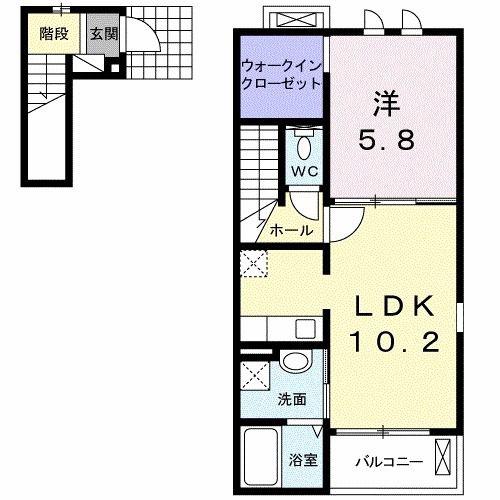 ボヌールA(1LDK/2階)の間取り写真