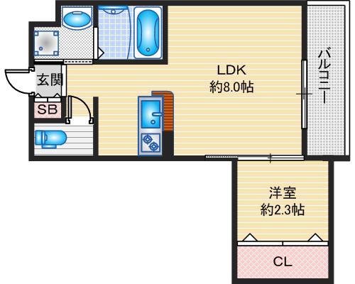 リアコート千里丘2ノース(1LDK/2階)の間取り写真