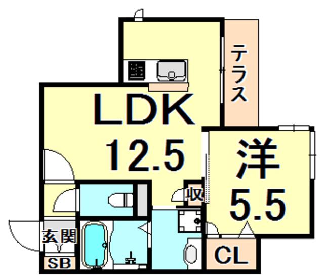 ウエスト COURT(1LDK/1階)の間取り写真