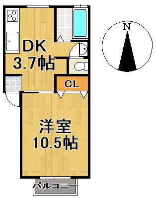 ステラハウスII(1DK/2階)の間取り写真