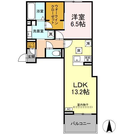 セレスティア西荘 ウエスト(1LDK/1階)の間取り写真