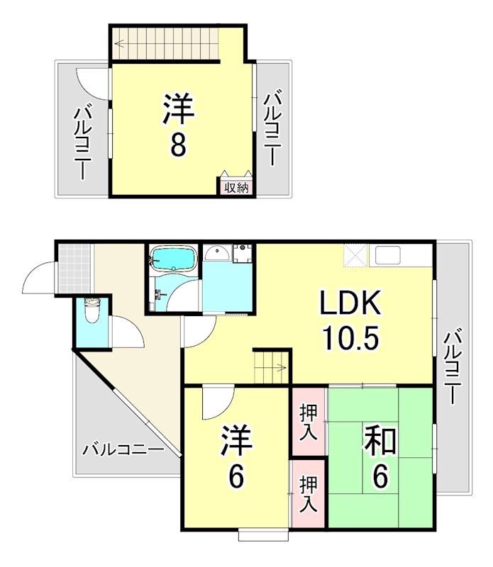 エクレール塚口I(3LDK/2階)の間取り写真