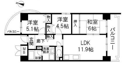 エスパシオ21(3LDK/7階)の間取り写真