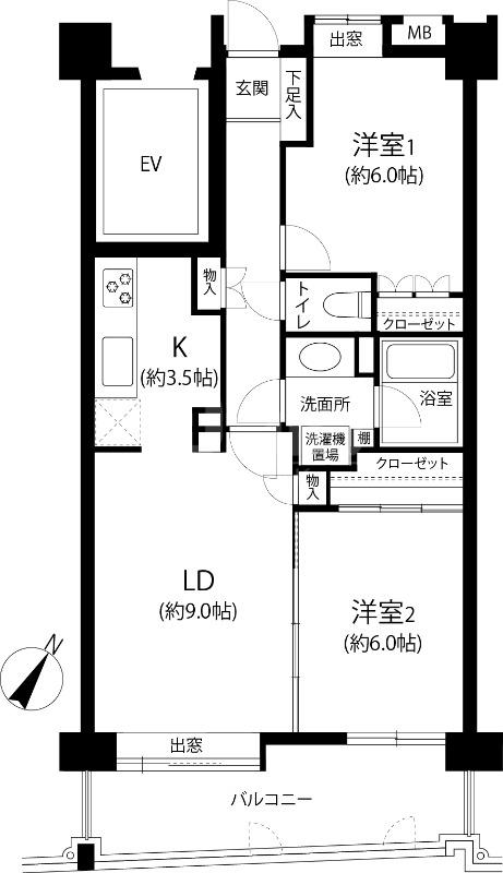 浄水通パークホームズ(2LDK/12階)の間取り写真