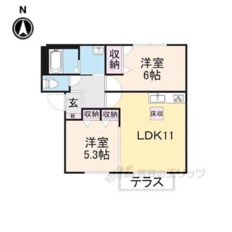 オレンジアイビー・柏原B(2LDK/1階)の間取り写真