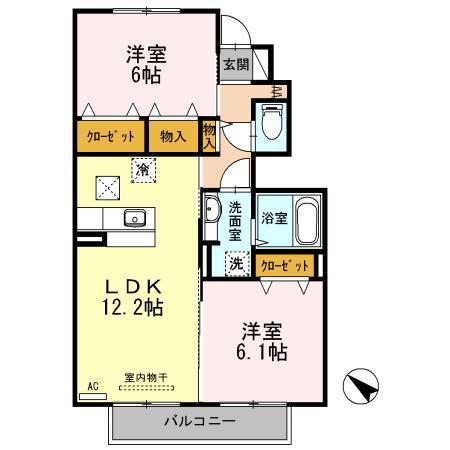 メルベーユ古新開(2LDK/1階)の間取り写真