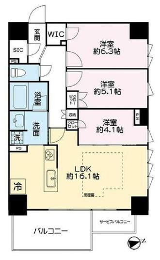 レーベン姫路本町(3LDK/14階)の間取り写真