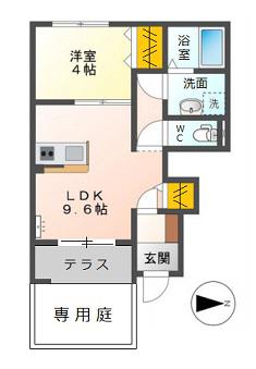 メディオ クエスト(1LDK/1階)の間取り写真