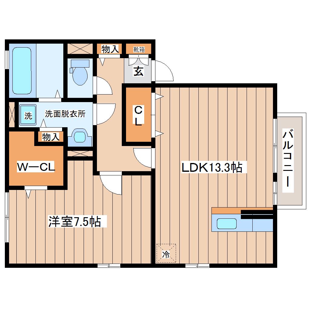 ウィルモアC(1LDK/1階)の間取り写真
