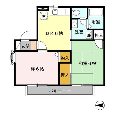 ガーデンヒルズC棟(2DK/1階)の間取り写真