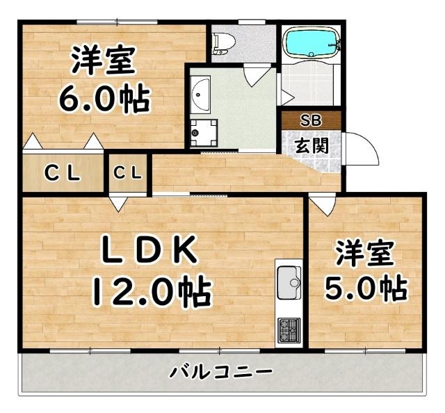 コーポ加島B棟(2LDK/4階)の間取り写真