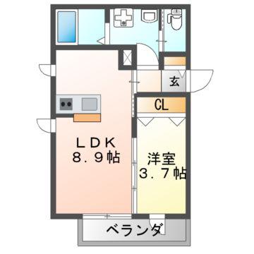 PILAR(1LDK/3階)の間取り写真