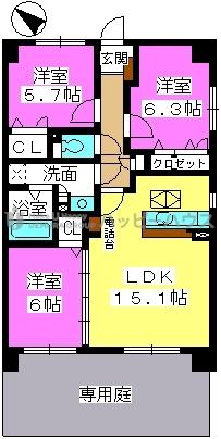 サンライトキャッスル(3LDK/1階)の間取り写真