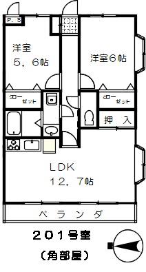 コモド大宮上小町第一(2LDK/2階)の間取り写真