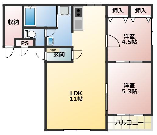 ジュネス丸森(2LDK/2階)の間取り写真