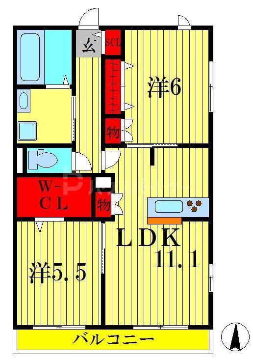 ラ・メゾン天王台(2LDK/2階)の間取り写真