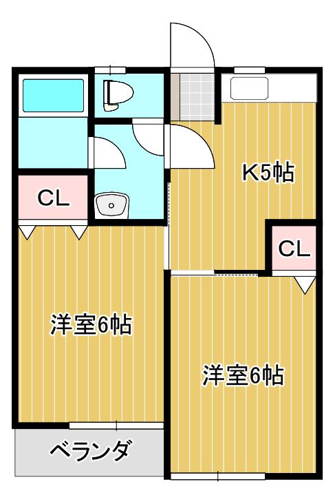 シルクハイツ神農原(2K/2階)の間取り写真