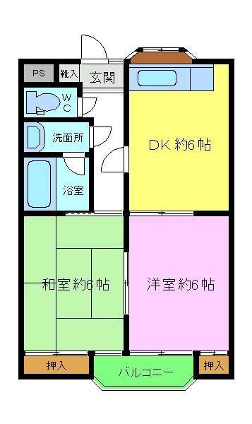 エレガンス酒谷(2DK/2階)の間取り写真