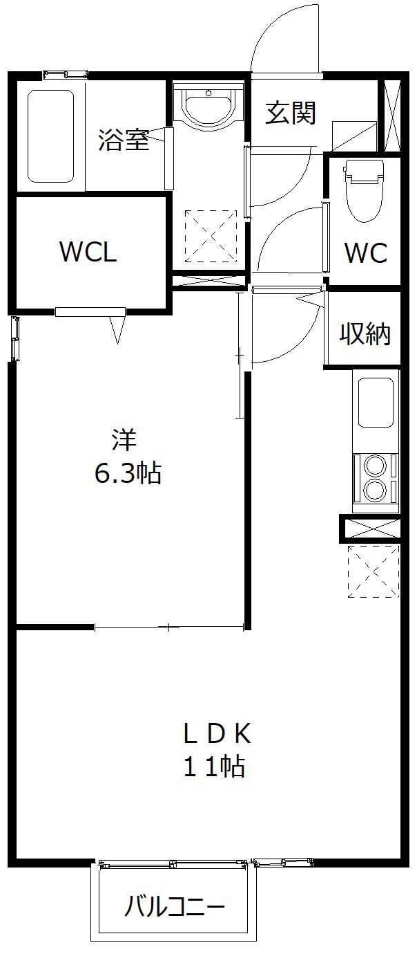 ドミール成田(1LDK/2階)の間取り写真