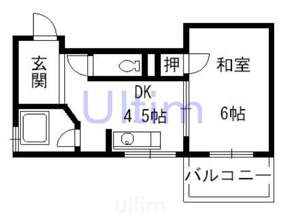 マンション皆栄(1DK/2階)の間取り写真