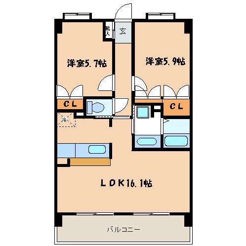 レフィナード今宿(2LDK/1階)の間取り写真
