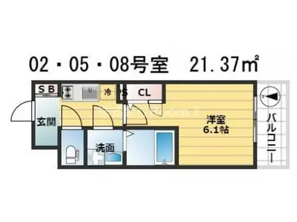 エスリード谷町6丁目レジデンス(1K/2階)の間取り写真