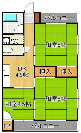 F.BLD(3DK/3階)の間取り写真