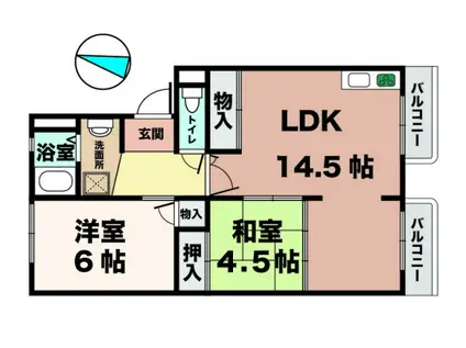グリーンハイツ白川(2LDK/4階)の間取り写真