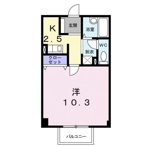 ソレアードⅡ(1K/1階)の間取り写真