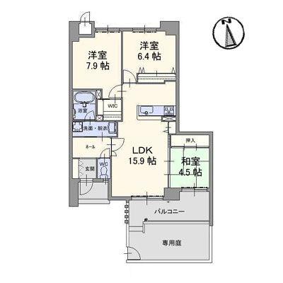 グランマスト伊島(3LDK/1階)の間取り写真