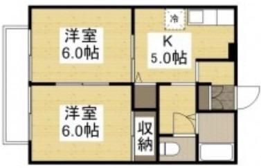 コーポクレアD棟(2K/2階)の間取り写真