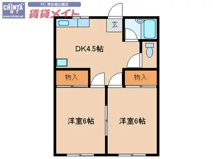 サイレンス芸濃(2DK/1階)の間取り写真